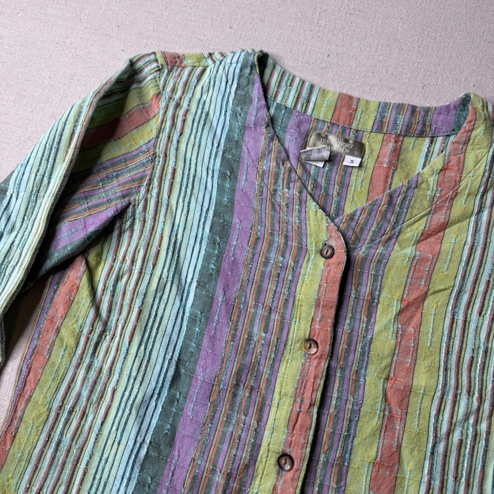 The Territory Ahead Striped Cotton Button‎ Down Shirt Boho Artisan Women's Small